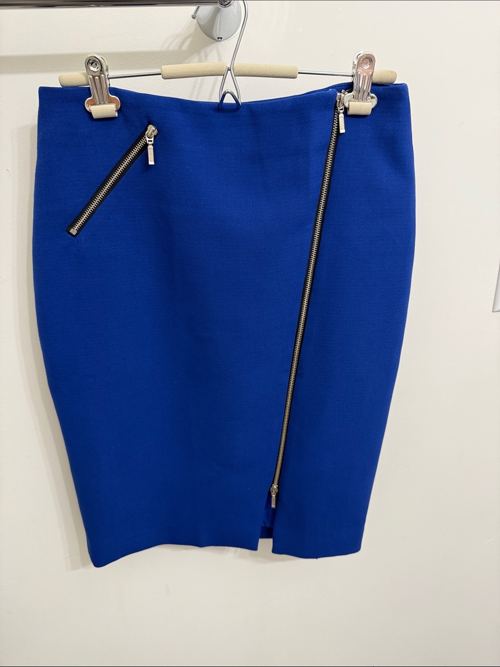 La Femme Cobalt Pencil Skirt with Asymmetric Zips